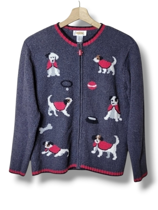 Talbots Sweaters - Talbots Vintage Dog Print Cardigan Sweater Size S